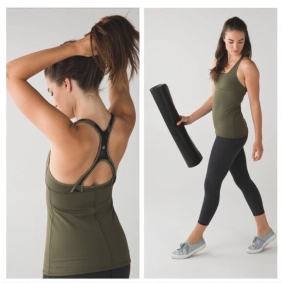 Rare Lululemon Satnam Tank Olive Green Tank Top Size 10 - Picture 10 of 10